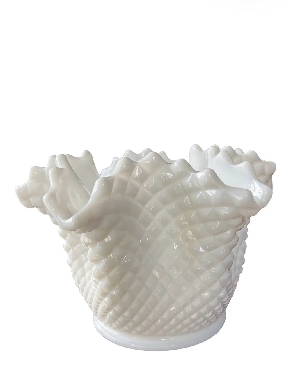 Vintage Westmoreland Milk Glass Hobnail Crimped Vase
